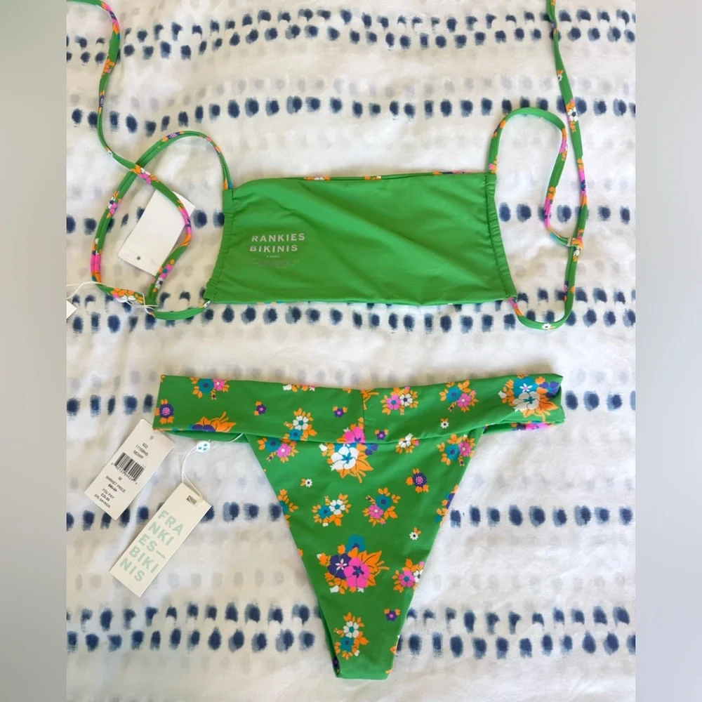 Frankie’s Bikinis FULL SET in Green Meadow - Size XS (top) & Size M (Bottoms)